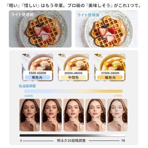 lapset スマホスタンド 俯瞰撮影 ライト付き ネックライト付属 卓上 撮影用スタンド 真上から撮影 高さ調節 角度自由 コードレス 充電式 3色モード 10段階調光 スマホホルダー 撮影照明 Web会議/YouTube/ネイル/料理動画 8a4ca7d0