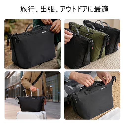 Bee Nesting トラベルポーチ 衣類収納 アレンジケース 【2WAY仕様/ショルダーバッグに変身】 撥水加工 210Dナイロン 大容量 軽量 持ち手付き 出張 旅行 ジム キャンプ (ダークグリーン, XL)as 6959b305