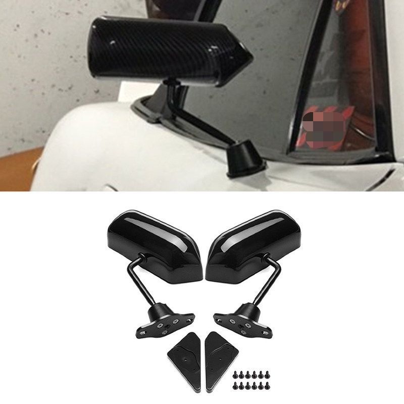【送料無料】全車種汎用 Universal Car レーシングミラー サイドミラー ブルーミラー仕様 弾丸型デザイン グロスブラック カーボン柄 左右セット 車用外装パーツ スポーティ 立体感 軽量感 ドレスアップ