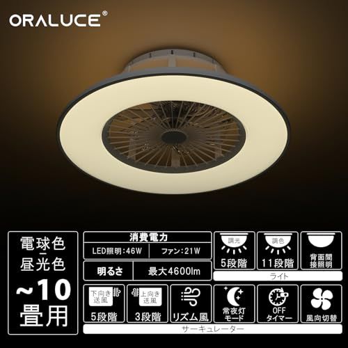 ORALUCE シーリングファンライト 10畳 ファン付き LEDシーリングライト 直径 56CM 4600lm 調光調色 間接照明 メモリー機能 サーキュレーター 風向切替 リモコン付き ホワイトe 6d4b4fd1 ORALUCE シーリングファンライト 10畳 ファン付き LEDシーリングライト 直径 56CM 4600lm 調光調色 間接照明 メモリー機能 サーキュレーター 風向切替 リモコン付き ホワイトe 6d4b4fd1