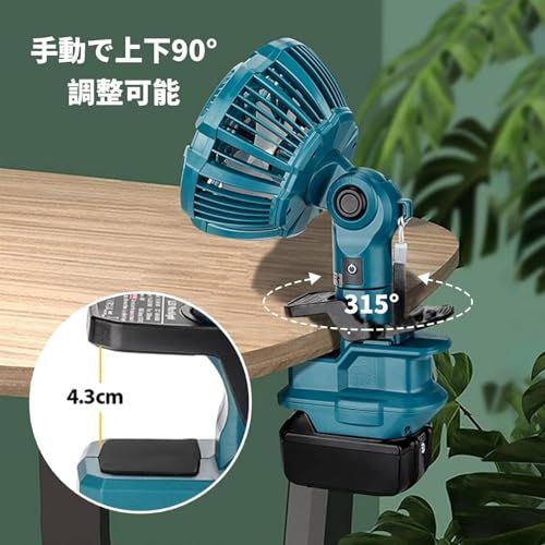 Lavihom卓上扇風機 扇風機 ポータブルクリップ式ファン ミニ扇風機 マキタ14.4/18Vバッテリ対応 静音 コードレス 風量3段階調節 水平315度垂直90度調整 CE認証 宅内/オフィス/車の中/洗面所/トイレにも/キャンプ使用可能 5ae516d5