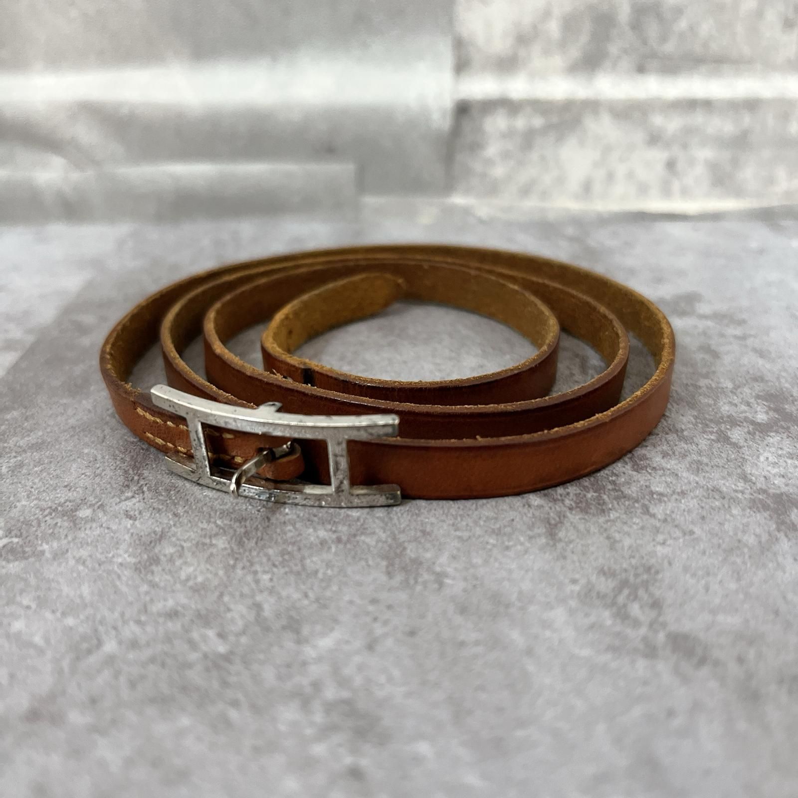 エルメス アピGM レザー ブレスレット ブラウン シルバー金具 C刻印 HERMES】エルメス レザーブレスレット アピ ブレスレット レディース