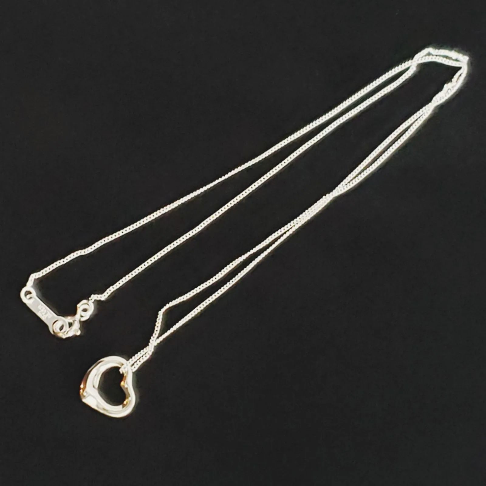 中古【 TIFFANY 】 ティファニー ホワイトゴールド オープンハート ネックレス750 トップのみ 925チェーンオマケ