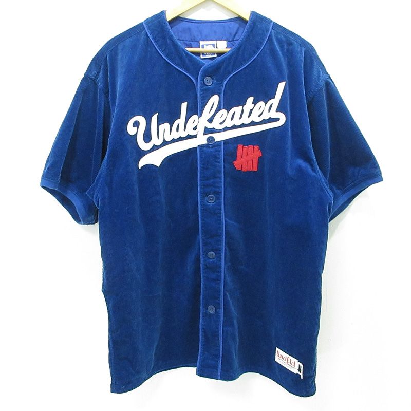 【三重本店】 中古 UNDEFEATED | アンディフィーテッド CORD S/S BASEBALL JERSEY コーデュロイベースボールシャツ ロゴ半袖シャツ ファイブストライクス ブルー ネイビー サイズ：L 【103】