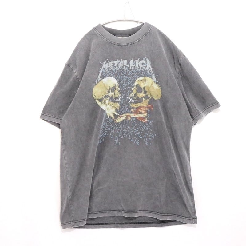 【中古A】L メタリカ パスヘッド スカル プリント Tシャツ サッドバットトゥルー METALLICA TYPE Pushead Sad But True Reprint T-Shirt フェードブラック 横割り リプリント