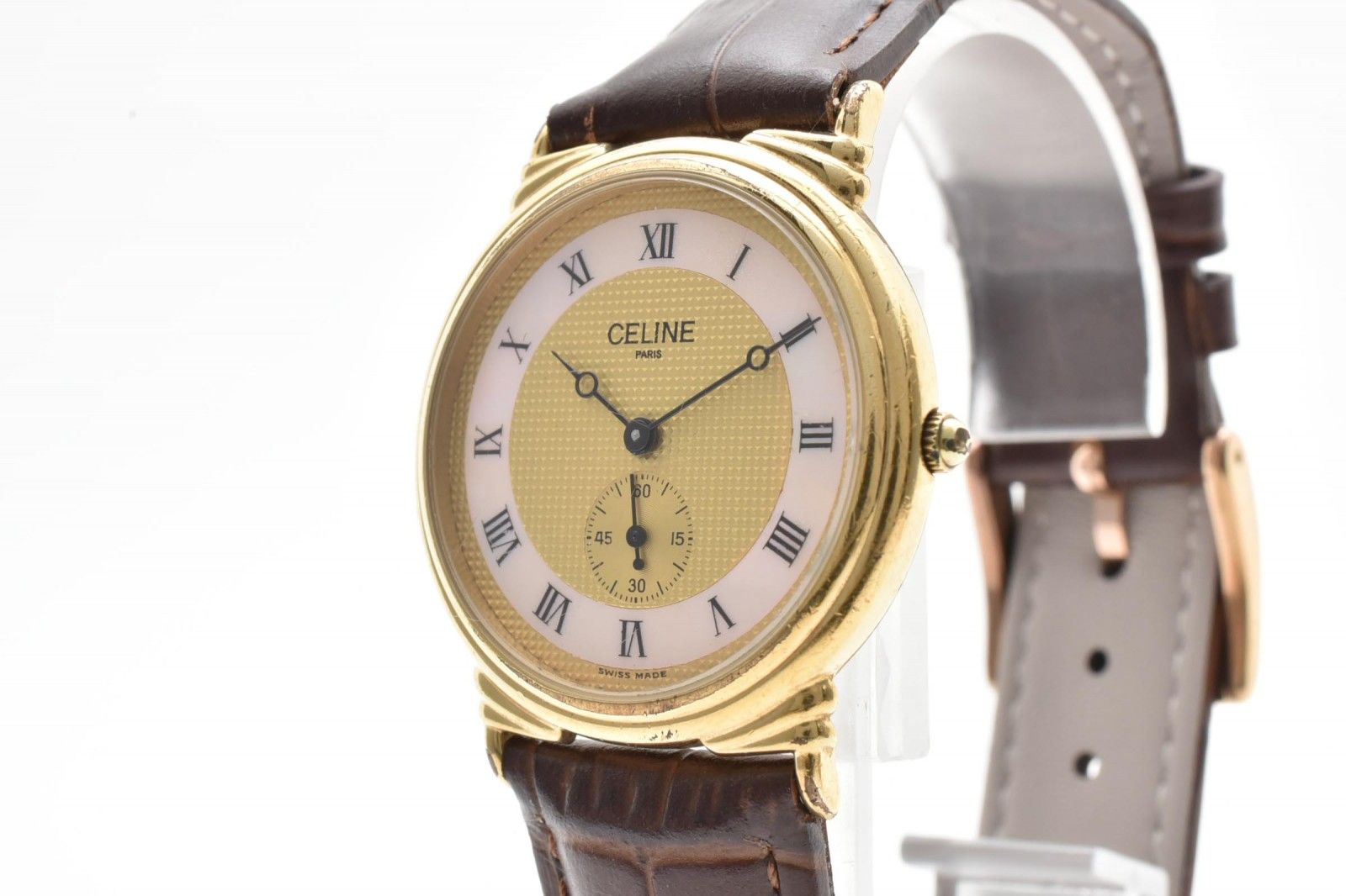 CELINE セリーヌ H2903-3 ローマンインデックス ゴールド文字盤 レザーベルト レディース腕時計 クォーツ