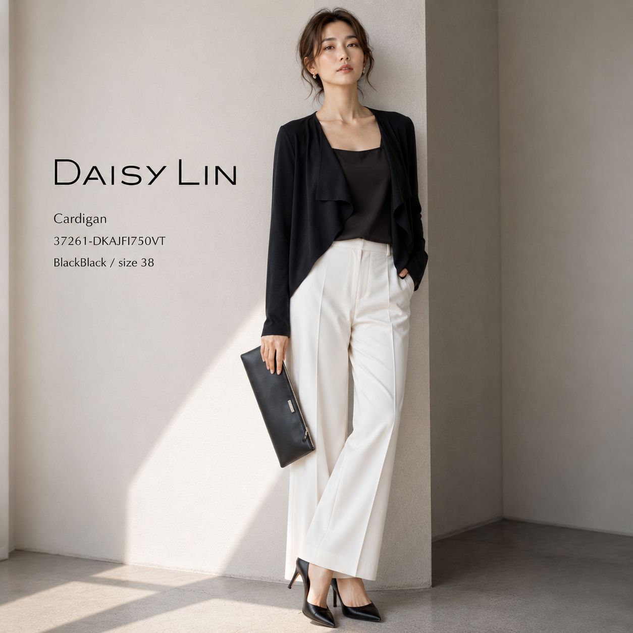 【美品】FOXEYDAISY LIN /フォクシーデイジーリン 37261ボレロカーディガン 38「Mサイズ相当（9号）」ブラック カシミヤ×シルク 冷房対策 羽織 通勤 学校行事 お食事会 旅行シーン
