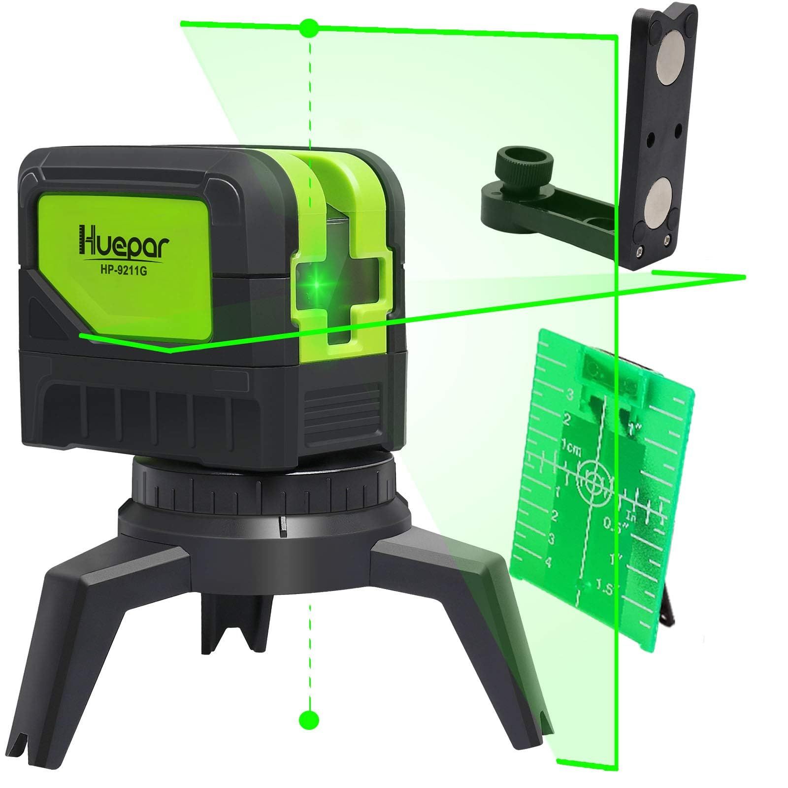 Huepar 2ライン グリーン レーザー墨出し器 2ポイント 緑色 クロスラインレーザー 自動水平調整機能 高輝度 ライン出射角110°&180° 地墨 鉛直ポイント 2線2点 9211CG(沖縄・離島の方不可) db93dd13