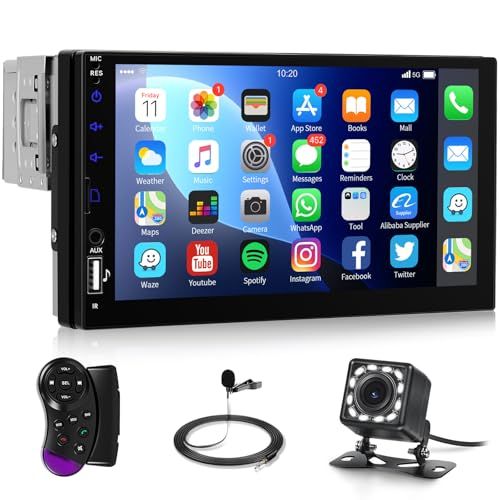 Hodozzy カーオーディオ1 DIN Bluetooth、7インチHD LCDディスプレイ搭載カーラジオ、ミラーリンクEQ、FMラジオ、SWC、カラー照明、カーMP5プレーヤー（1DINサイズ）、USB/Uディスク/SDカード対応、Typ b5b774ca