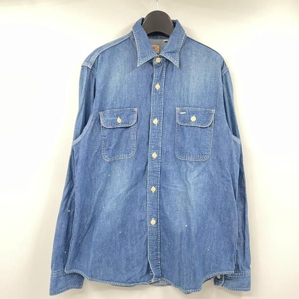 【中古】SUGARCANE BLUE DENIM L/S WORK SHIRT AGED MODEL サイズL SC28754 ブルー シュガーケーン[17]