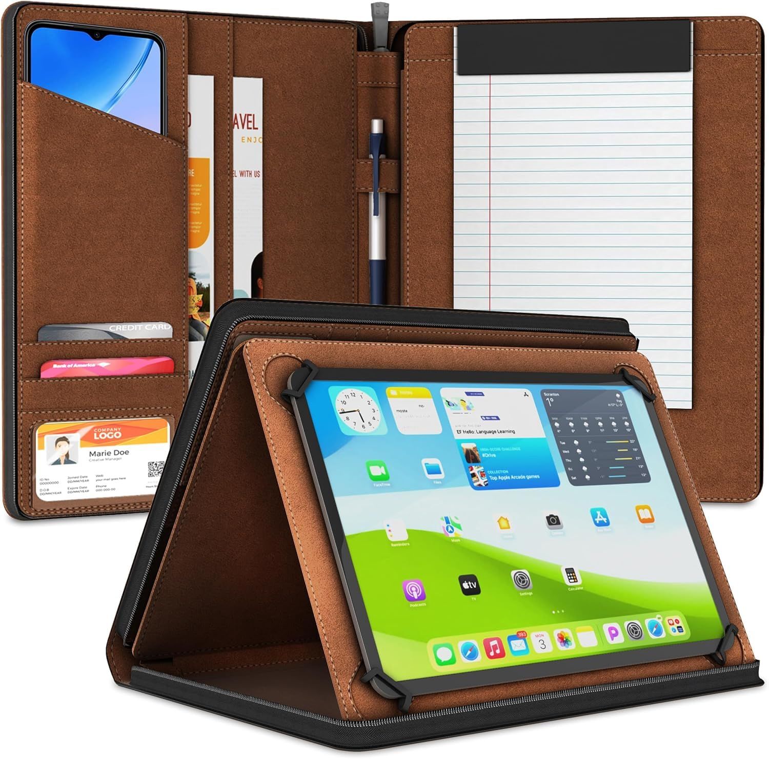 【全米大ヒット】KHOMO iPad ケース カバー ブラック 9.7～11インチ対応 第9世代 第10世代 スタンド機能付 ペン 収納 Air Pro 高級カーボンファイバー製 ビジネス