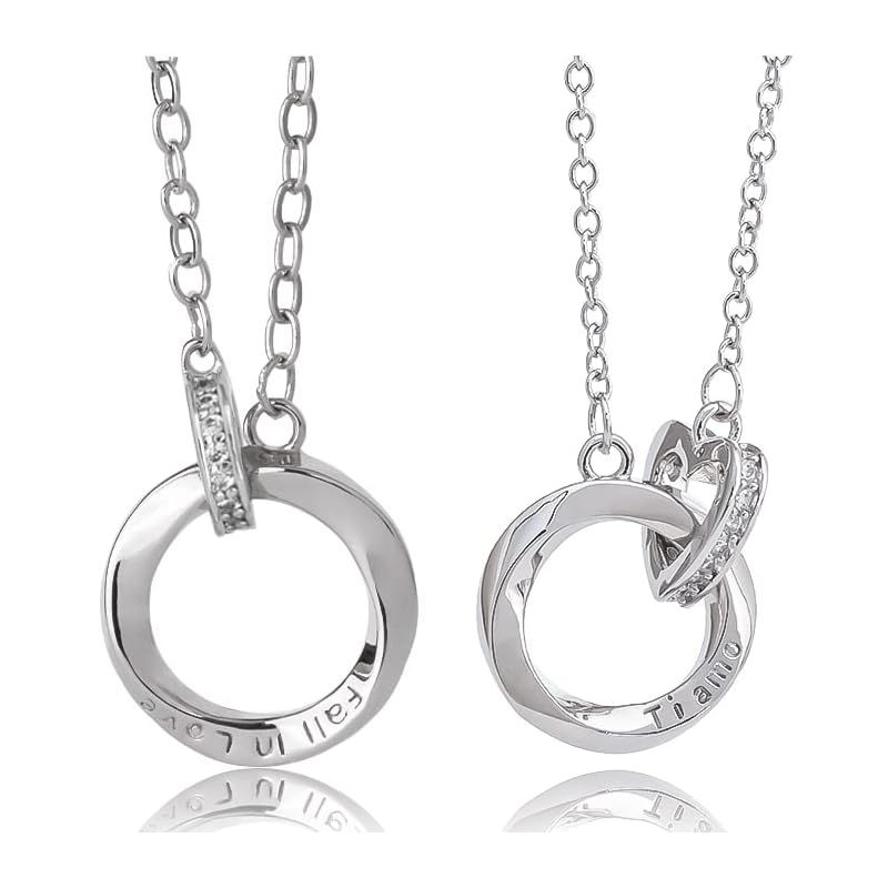 [felicitations] ペアネックレス カップル プレゼント スターリングシルバー ジュエリー ネックレス メンズ レディース 2個セット BR-J066 (MSW&LSW_ハート)