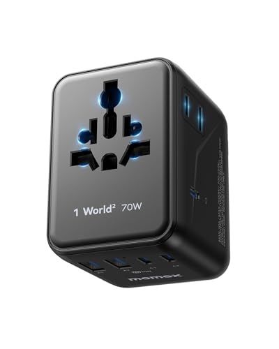 【さらに小型化・PD70W】MOMAX 海外 変換プラグ PD 70W GaN 急速充電 7台同時充電 3*USB-C PD & 2*USB-A QC &2*ACコンセント 2個AC差込口 C/BF/O/Aタイプ マルチ変換プラグ 全世界対応 c87a4642