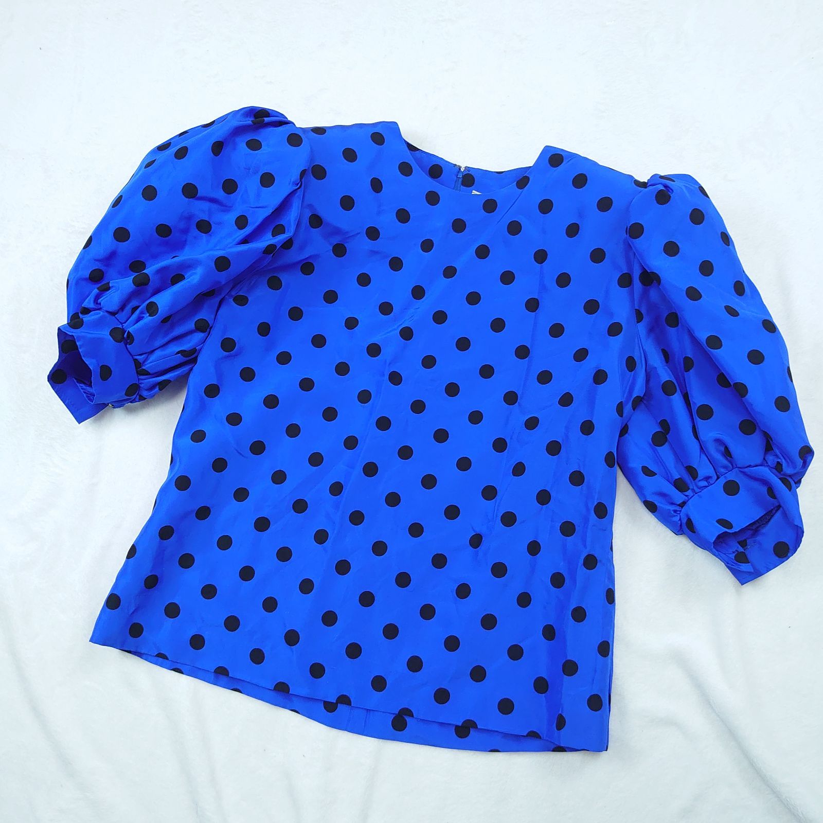 Givenchy ジバンシー ハイフォーマル ヴィンテージ ブルー ドット ブラウス パフスリーブ サイズ14 XL