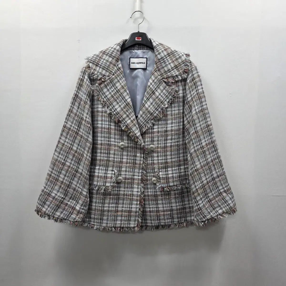 1657 Karl Lagerfeld カールラガーフェルド ツイード トゥウィー チェック ダブル ジャケット 55