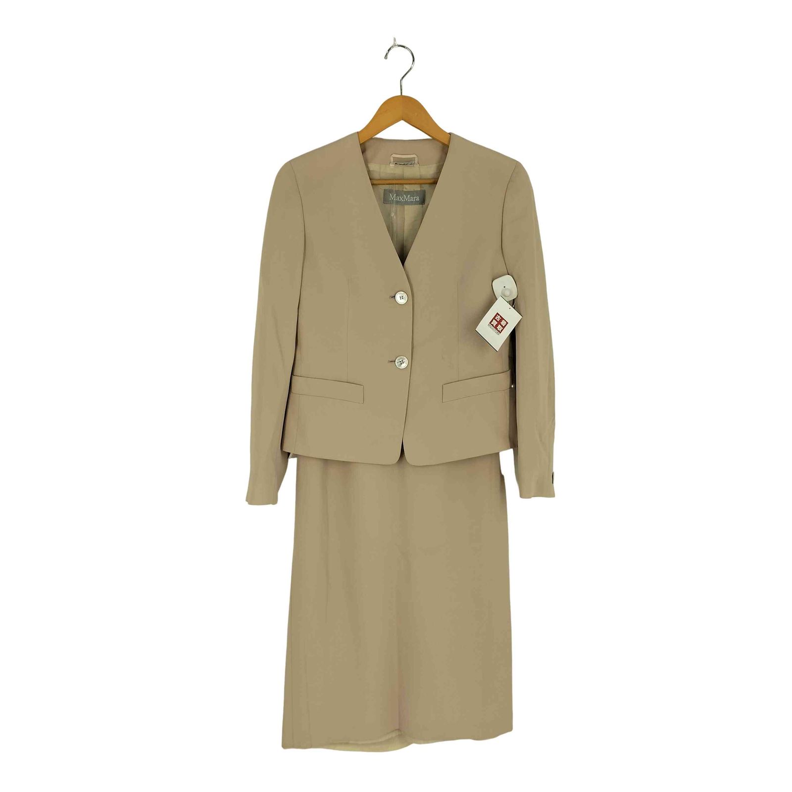 MAX MARA セットアップ スカートスーツ 銀タグ ライクラ生地 一つ釦 L マックスマーラ MAX MARA 90S~00S 銀タグ イタリア製 ノーカラー