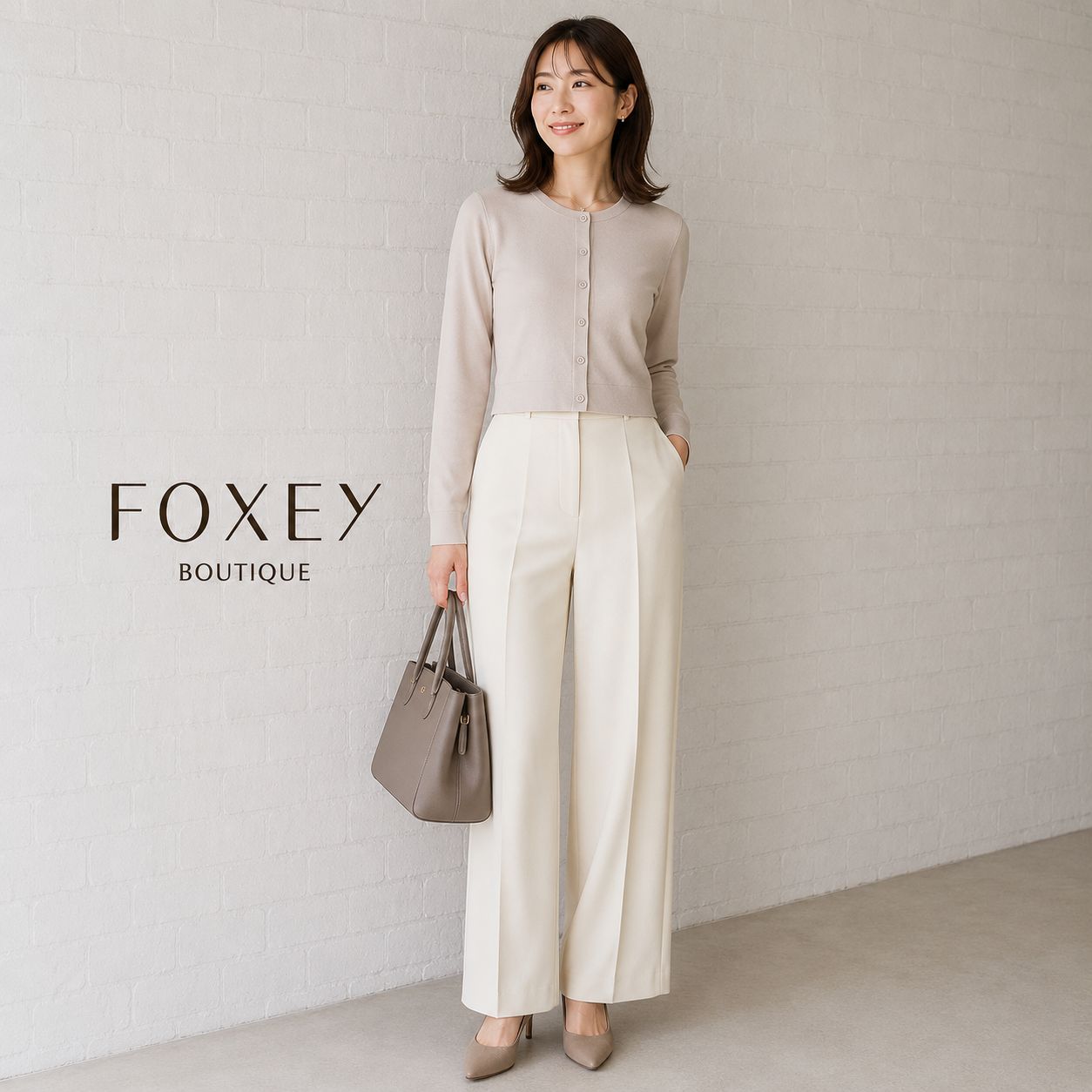 【美品】FOXEY BOUTIQUE /フォクシーブティック カーディガン 38「（Sサイズ・7号）～細身のMサイズ（9号）相当」ベージュ系 レーヨンポリエステル 冷房対策 羽織 通勤 学校行事 お食事