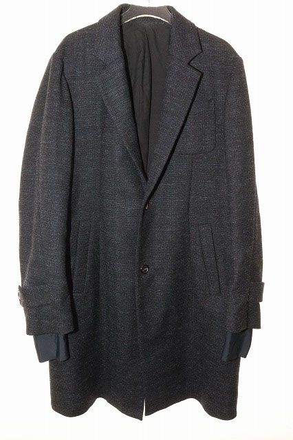 アンダーカバー UNDERCOVER 17AW 袖レイヤード ウール チェスター コート サイズ2 異素材 切替 ネイビー 【ブランド古着ベクトル】【中古】●260523