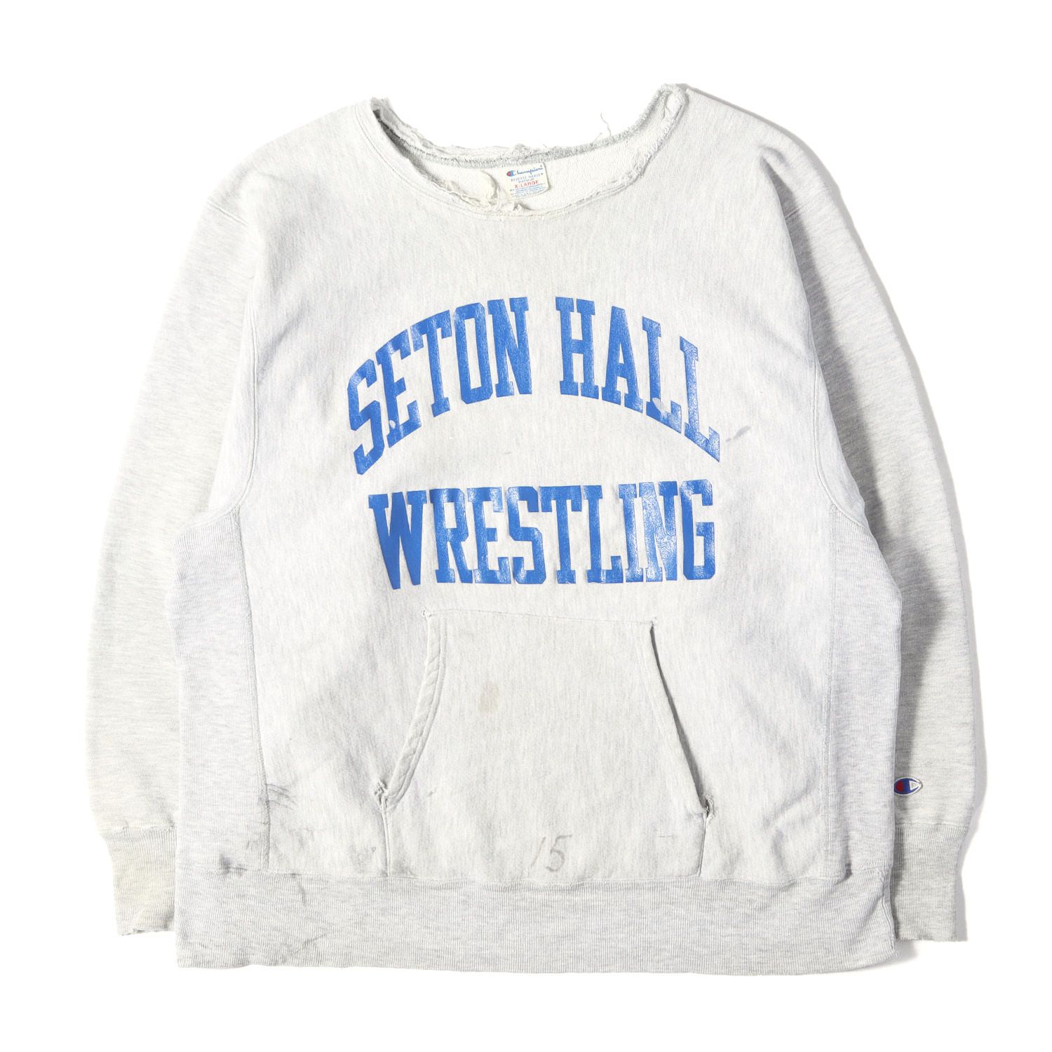 Champion vintage チャンピオン ヴィンテージ パーカー ヘザーグレー サイズ:XL | 雰囲気抜群 トリコタグ | 80s カレッジロゴ リバースウィーブ スウェットパーカー | USA製 ※フードカット | トップス トレーナー【中古】