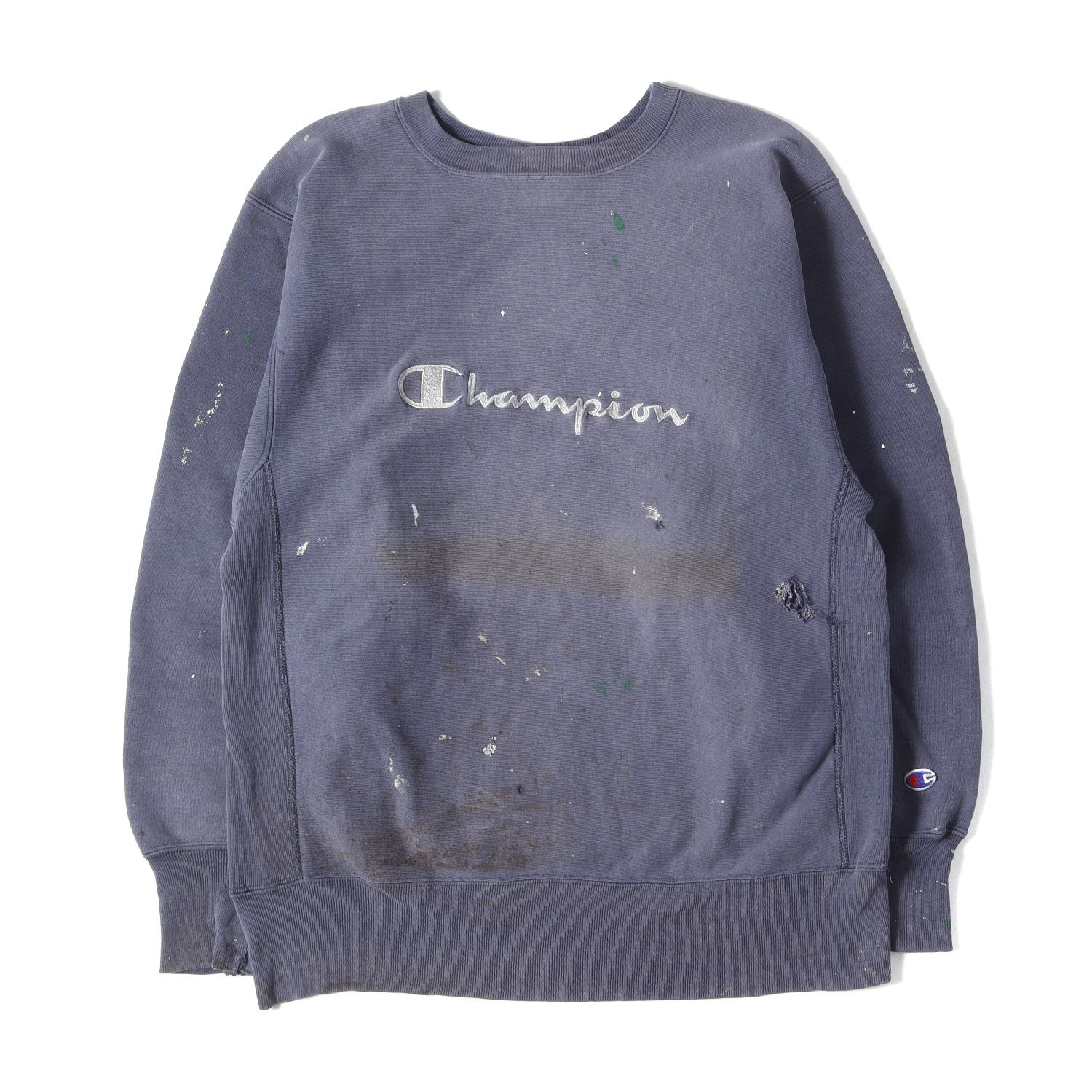 Champion vintage チャンピオン スウェット ネイビー 紺 サイズ:L | 雰囲気抜群 刺繍タグ | 90s ブランドロゴ刺繍 リバースウィーブ スウェットシャツ | USA製 | 90年代 古着 | トップス トレーナー【メンズ】【中古】