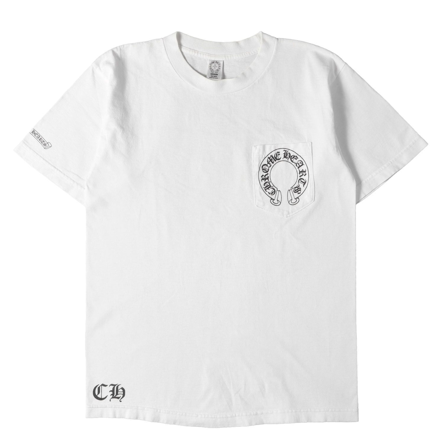 CHROME HEARTS クロムハーツ Tシャツ ホワイト 白 サイズ:M | オールドモデル ホースシュー&CHプラス ポケット Tシャツ | トップス カットソー 半袖【メンズ】【中古】