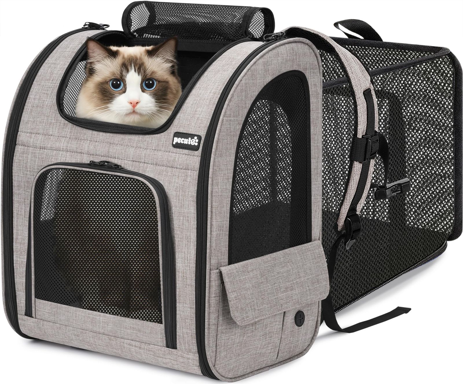 ペキュート Pecute ペット 猫 キャリーバッグ 猫用 犬用 リュック メッシュ窓 通気性 拡張可能 2WAY 猫 キャリー リュック 折り畳み お出かけ ドライブ 旅行 通院 防災 避難用 キャリー カーキ XLas c61c7491