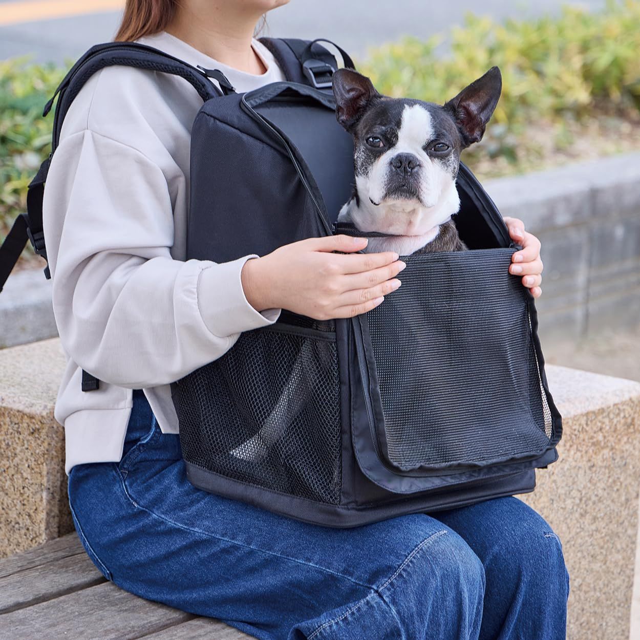 ペティオ (Petio) 犬猫用キャリーバッグ 前に抱えて見守れる ペットリュックキャリー ブラックas 799f53bc