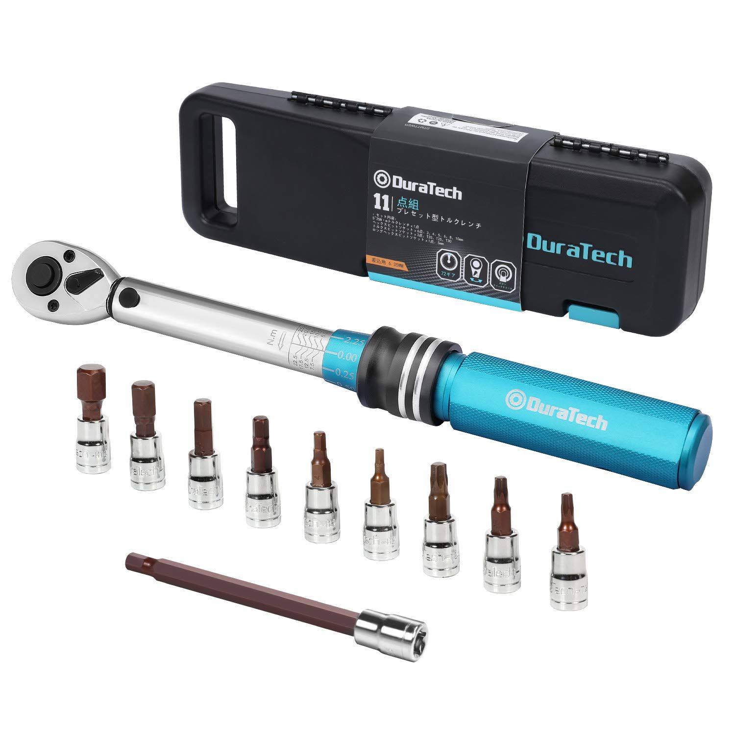 DuraTech トルクレンチセット プレセット型 差込角6.35mm(1/4インチ) 5?25N・m 11点組 ソケットレンチセット ソケットビット 六角 トルクス ケース付き 車いじり 整備工具 道具 収納ケース付き(沖縄・離島の方発送不 f2ac38fa