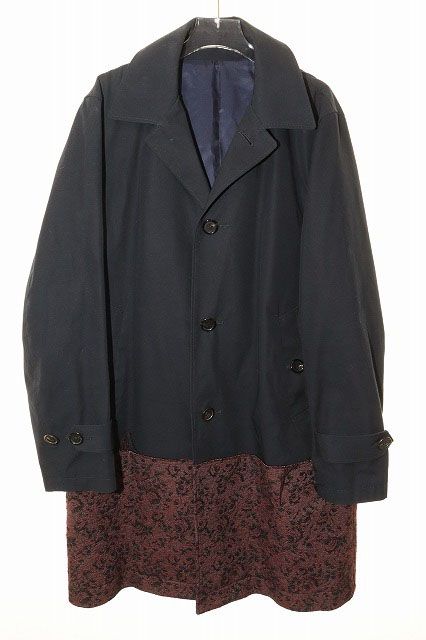 アンダーカバー UNDERCOVER JOHN 17SS ゴブラン切替 異素材切替 ステンカラーコート サイズ 3 JUS4301 ドッキングコート ネイビー 【ブランド古着ベクトル】【中古】●260523
