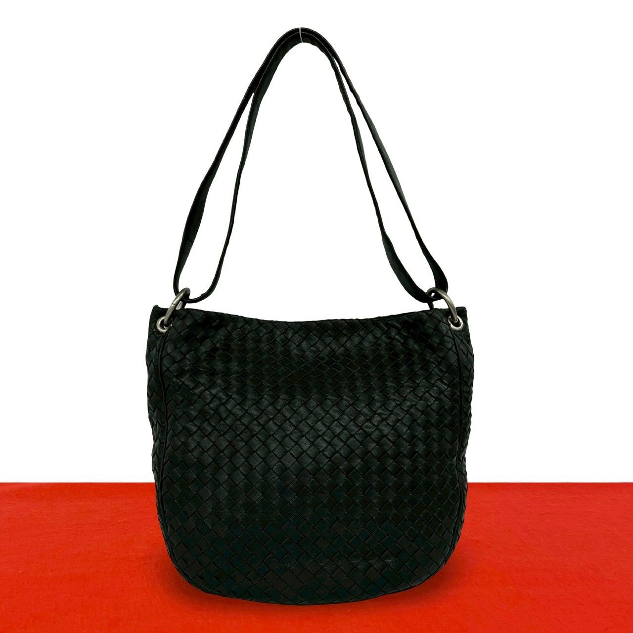 極 美品 BOTTEGA VENETA ボッテガヴェネタ インレチャート レザー 本革 セミ ショルダーバッグ トートバッグ ハンドバッグ ブラック 39178