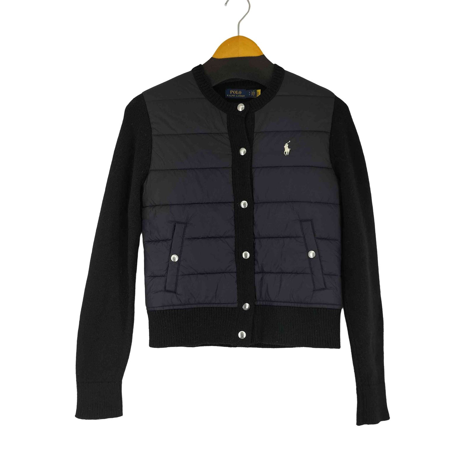 ポロラルフローレン POLO RALPH LAUREN キルティング 切替 ノーカラー ニットジャケット レディース JPN：S