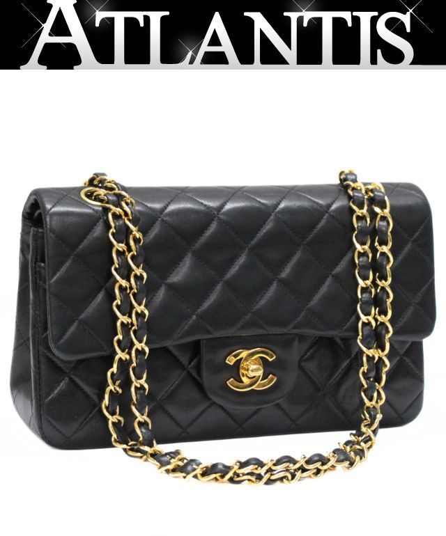 シャネル CHANEL マトラッセ23 ダブルフラップ チェーンショルダーバッグ ラム 黒 G金具 4番台 【74774】