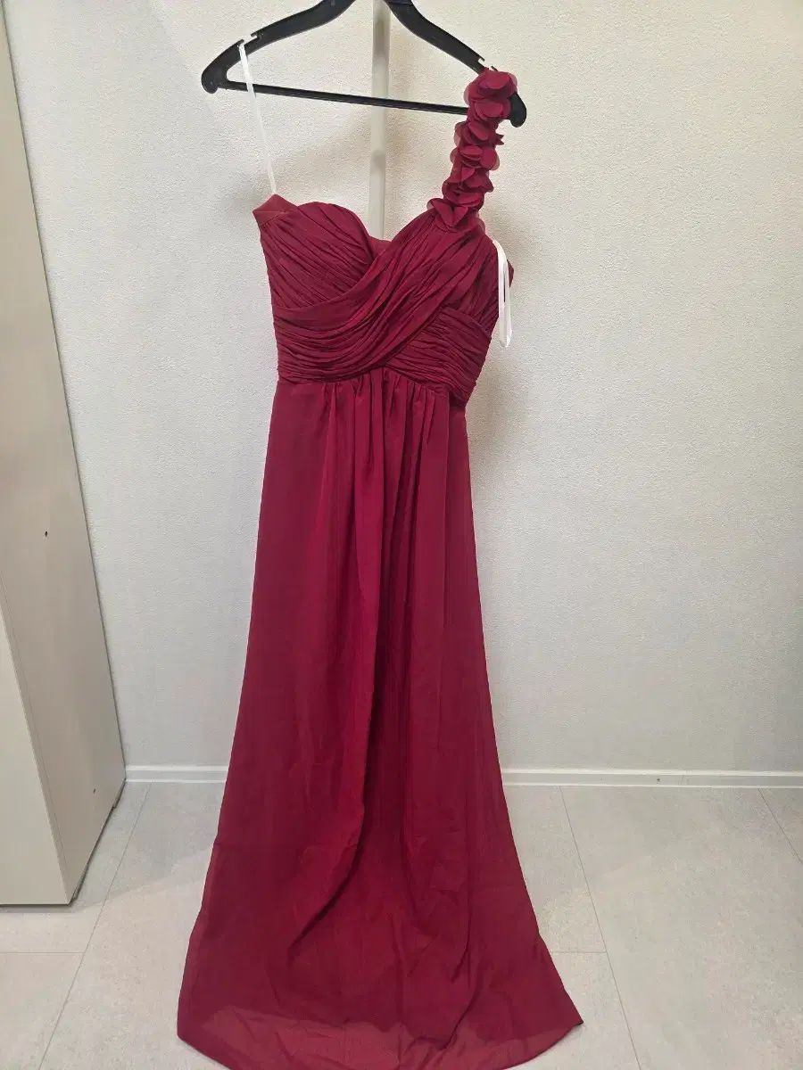 新品) レッド 片方オフショルダー Long ロング ドレス Sサイズ