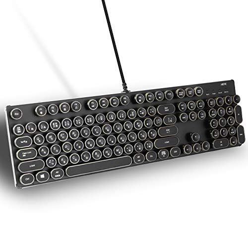 HKW タイプライター風メカニカルキーボード 青軸 104キー USB有線 日本語キーボード (アンティーク風)＊mn 5a0b6ffb