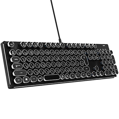 HKW タイプライター風メカニカルキーボード 青軸 JIS規格 109キー USB有線 日本語キーボード (シルバー)＊mn 58b0c393