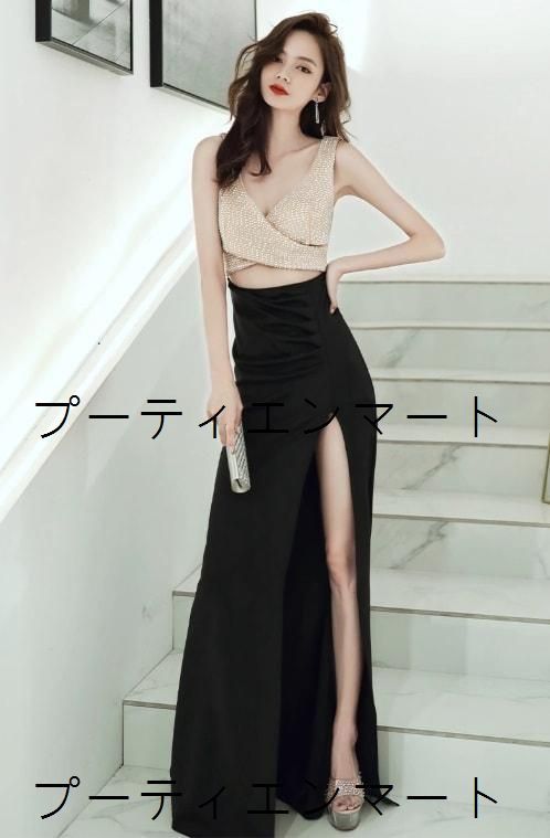 人気商品 【新品・未使用】キャバドレス ロング丈 タイト スリット パーティー セクシー エレガント 高見え 華やか 美脚見え 写真映え お呼ばれ 二次会 同窓会 デートにも 旬トレンド