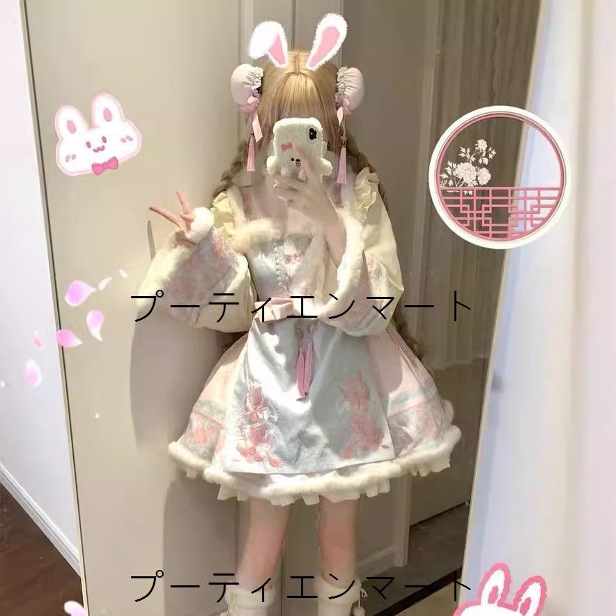 人気商品 椿雪ロリータドレス 秋冬用 長袖 加厚 洋装 ピンク＋レッド 可愛いデザイン 撮影会 舞台演出 推し活 ハロウィン プレゼントにも最適