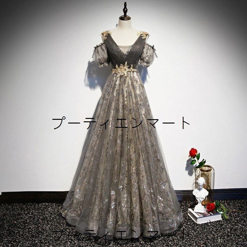 人気商品 新品 星屑のように煌めく花刺繍チュール　幻想的グレードレスで魅せる気品美