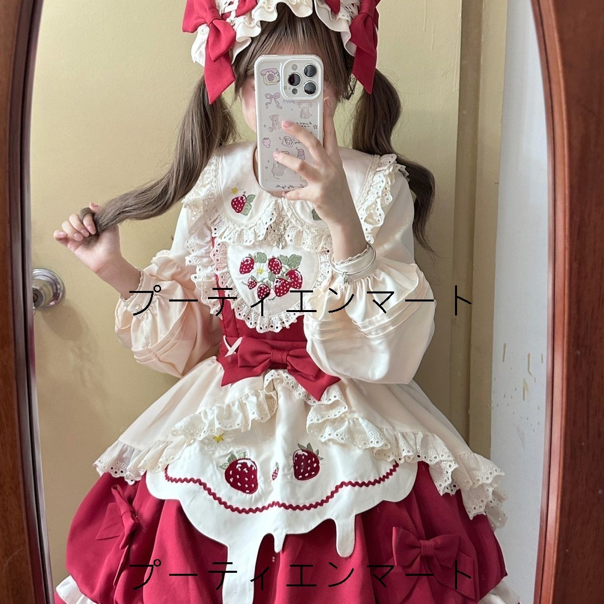 人気商品 可愛い苺柄 ロリータワンピース JSK 甘ロリデザイン リボン付き フリル装飾 ピンクドレス 撮影・イベント用 S~XLサイズ