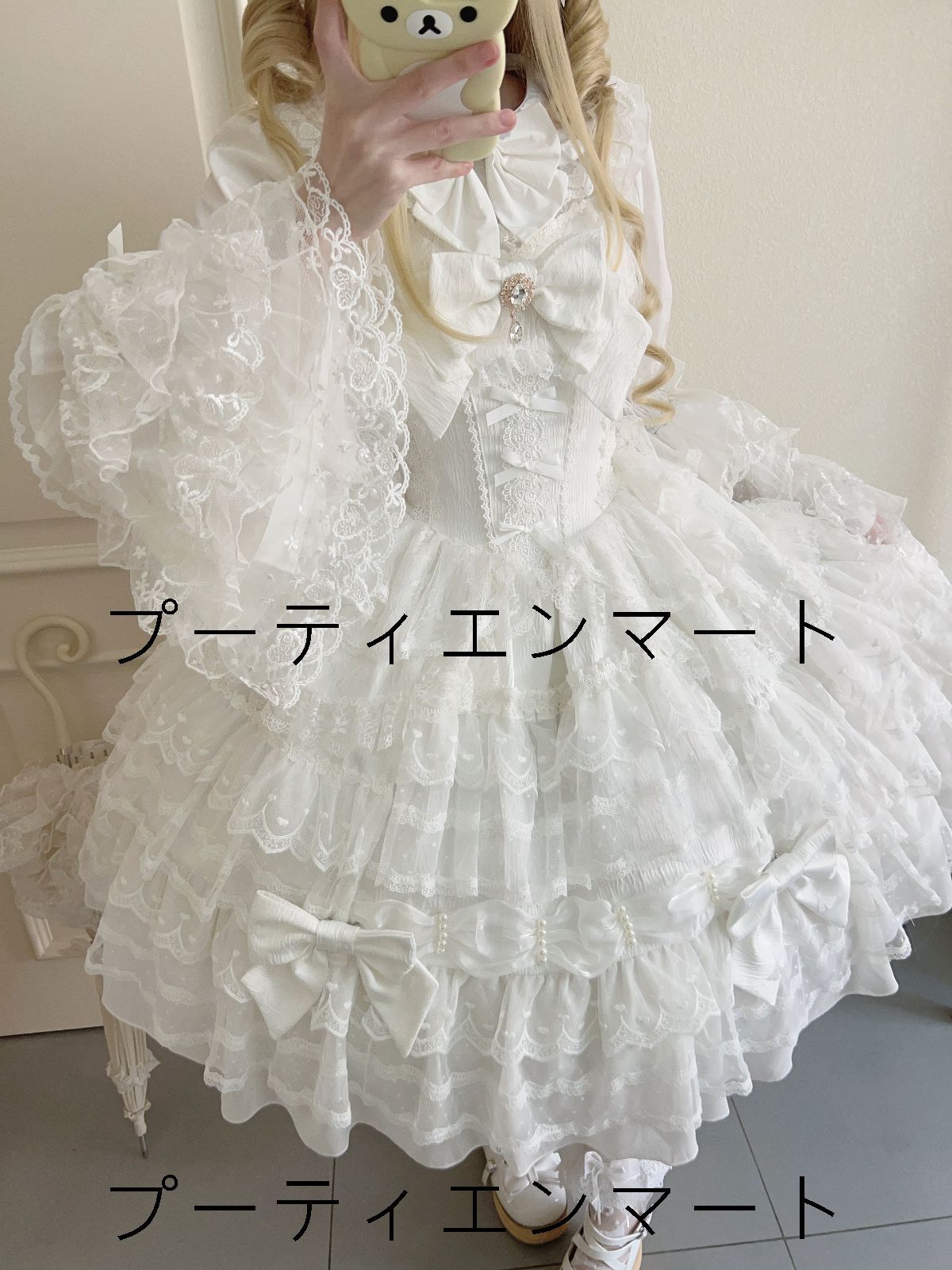 人気商品 冬用 ロリータドレス JSK吊りスカート 多層レース＆リボン装飾 ドール風 甘ロリ 豪華デザイン 撮影会・推し活・イベント用 プレゼントにも最適 ホワイト