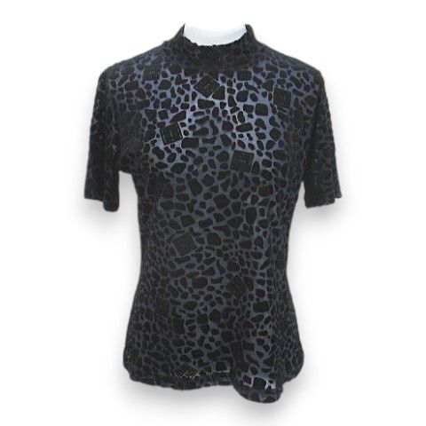 ジバンシィ GIVENCHY ヒョウ柄 半袖 カットソー L 紺系 ネイビー シースルー 透け感 ロゴ フロッキープリント