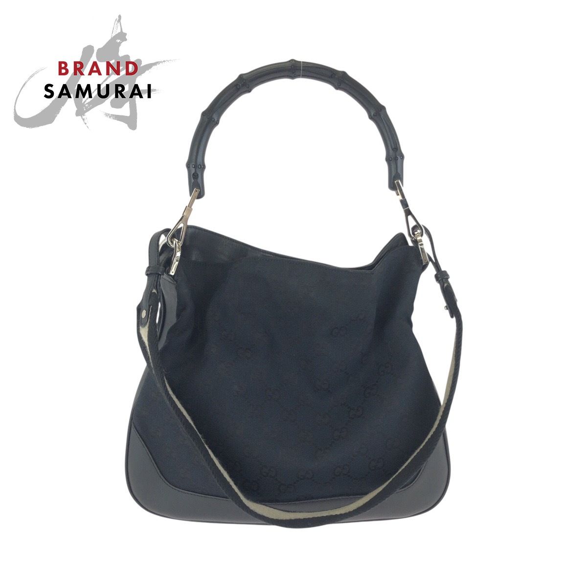 美品 GUCCI グッチ バンブー ブラック 黒 シルバー金具 GGキャンバス/レザー 001 4095 ハンドバッグ ショルダーバッグ レディース 602303【中古】