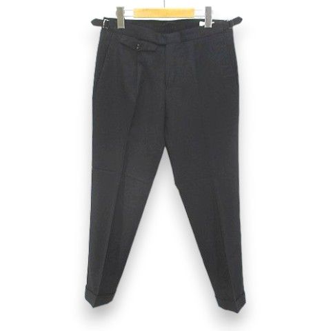 インコテックス INCOTEX ロング丈 テーパードパンツ ジップフライ 46 黒系 ブラック ロールアップ ポケット 無地