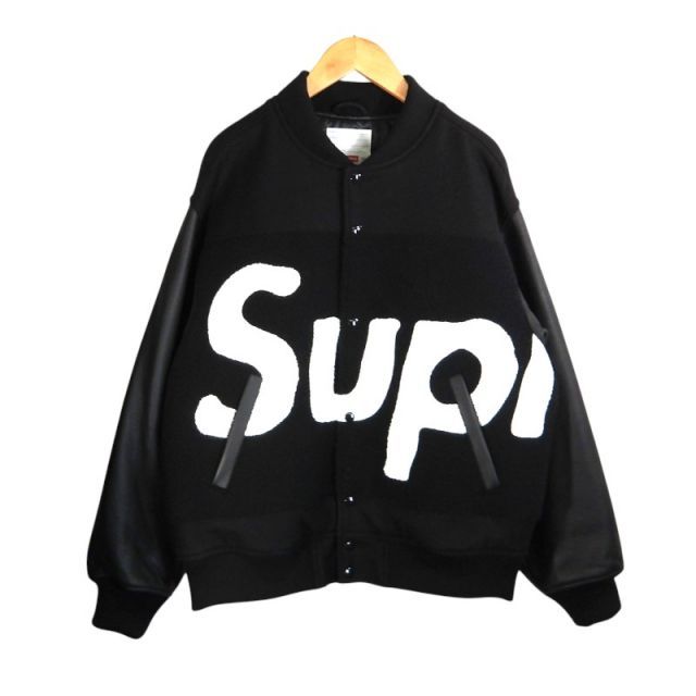 SUPREME 24ss BIG LOGO CHENILLE VARSITY JACKET BLACK サイズL シュプリーム ビッグロゴ シュニール バーシティ ジャケット スタジャン アウター 大名店