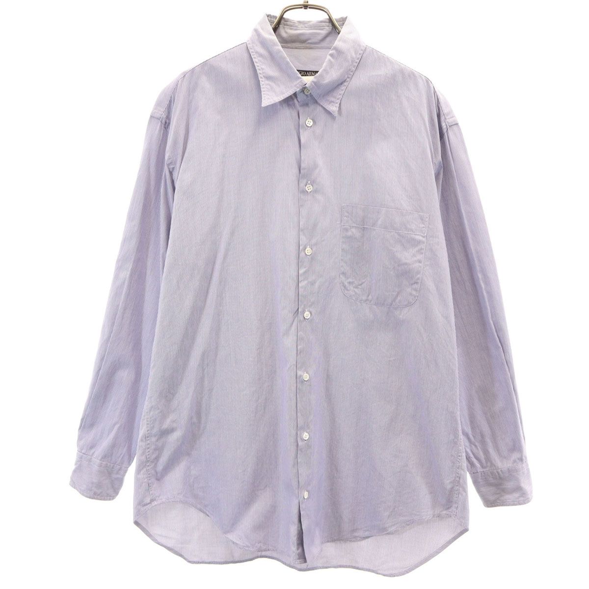 GIORGIO ARMANI ジョルジオアルマーニ 90s オールド ストライプ柄 長袖 隠し ボタンダウンシャツ 40 グレー メンズ 古着