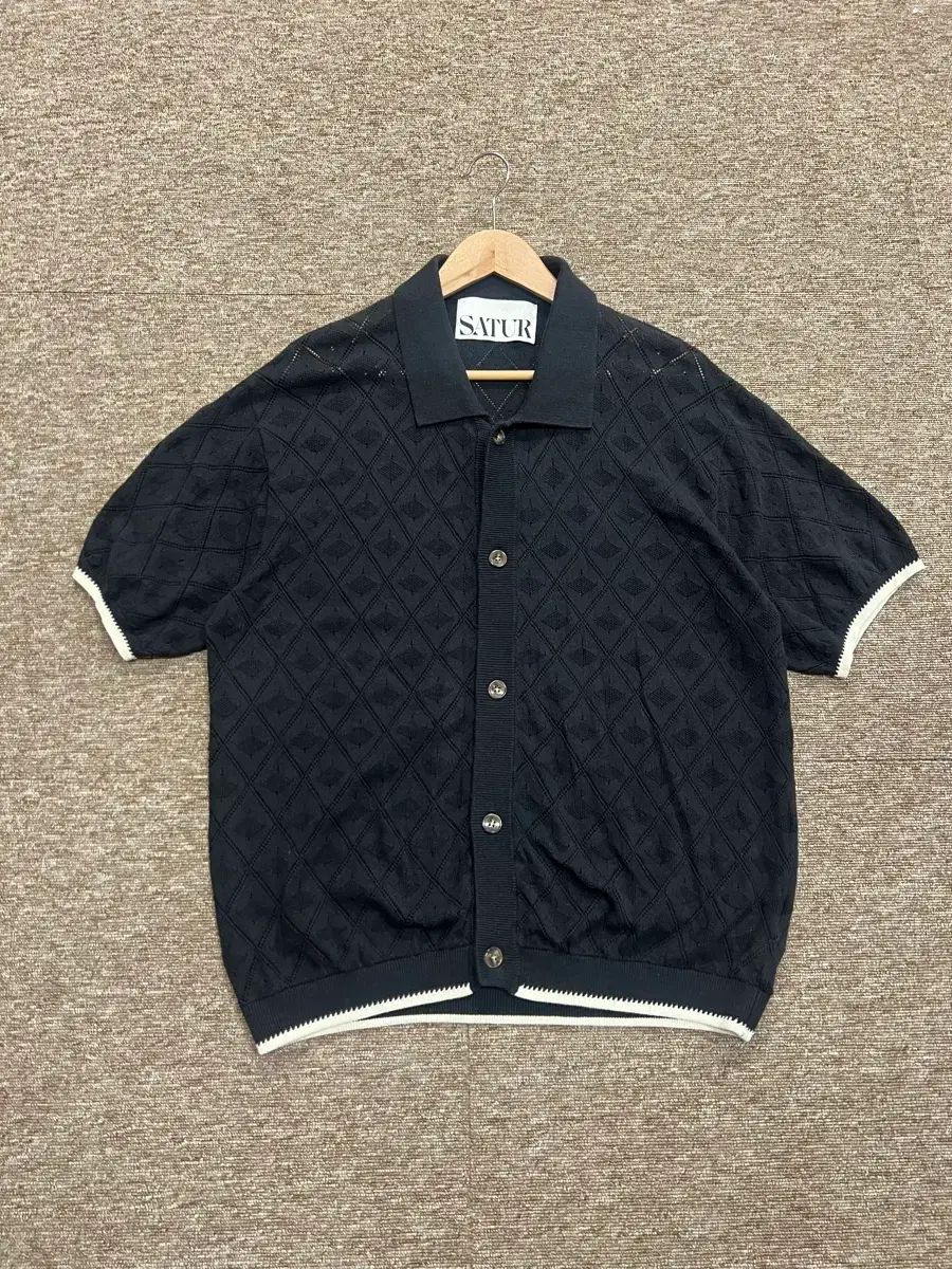セター ブラック エンブロイダリー 半袖 ニット XL