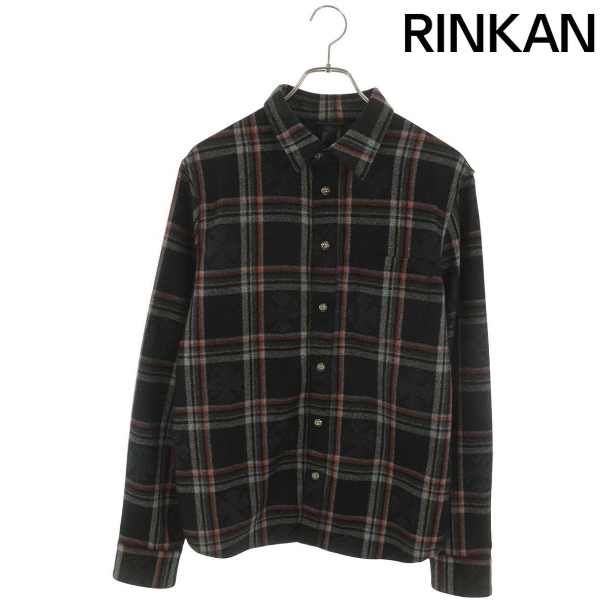 クロムハーツ LOOSEENDS LS CHECK/ルーズエンド クロスボールボタン袖クロスパッチCHプラスカシミア長袖シャツ メンズ M