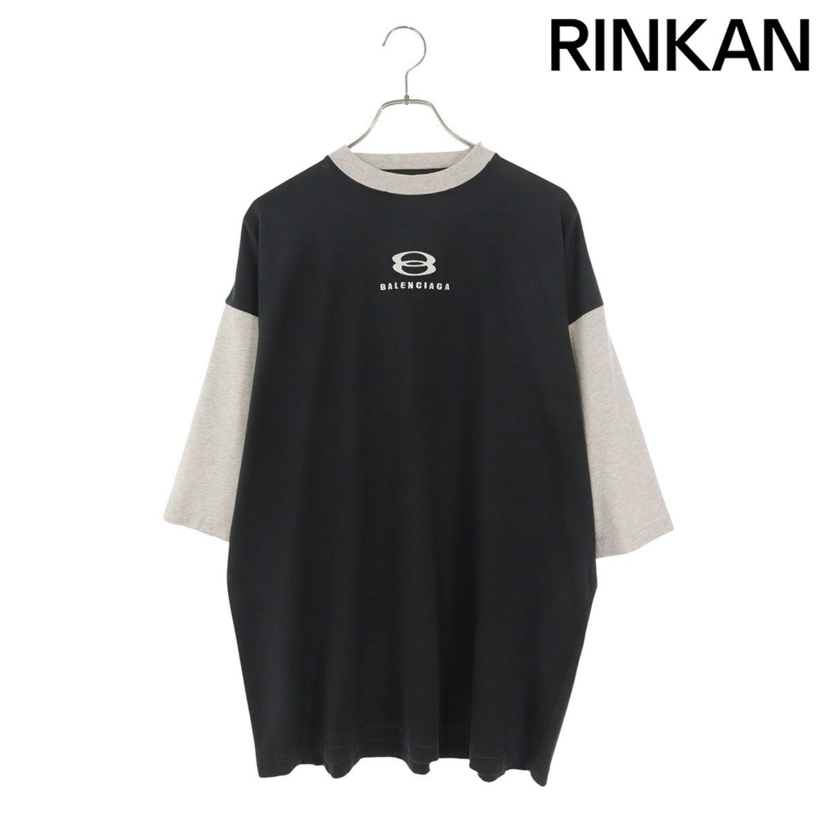 バレンシアガ 699190 TMVC8 ロゴ刺繍切り替えTシャツ メンズ 1