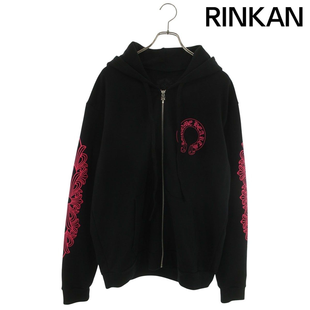 クロムハーツ SWTSHRT HD ZIP 袖フローラルバックホースシュープリントジップパーカー メンズ M