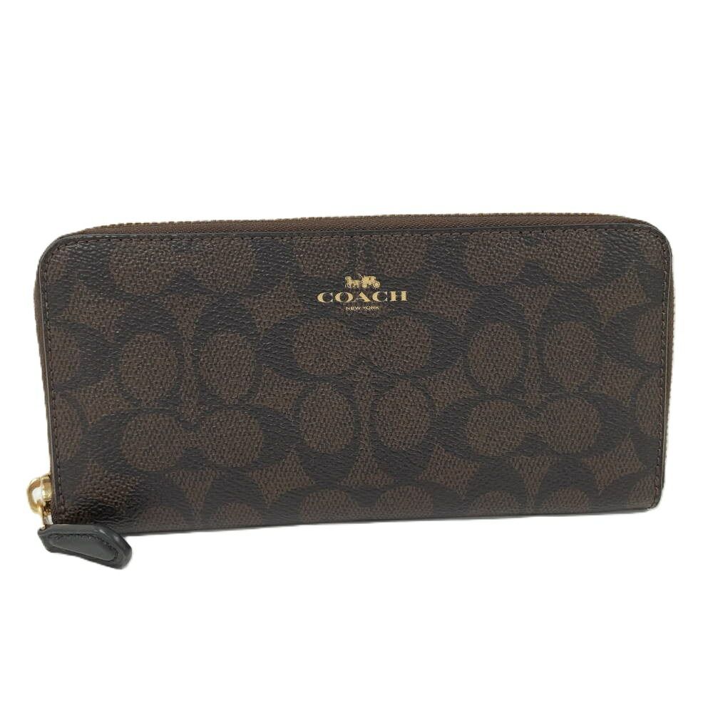 COACH ラウンドファスナー長財布 シグネチャー レザー ブラウン CCQ08